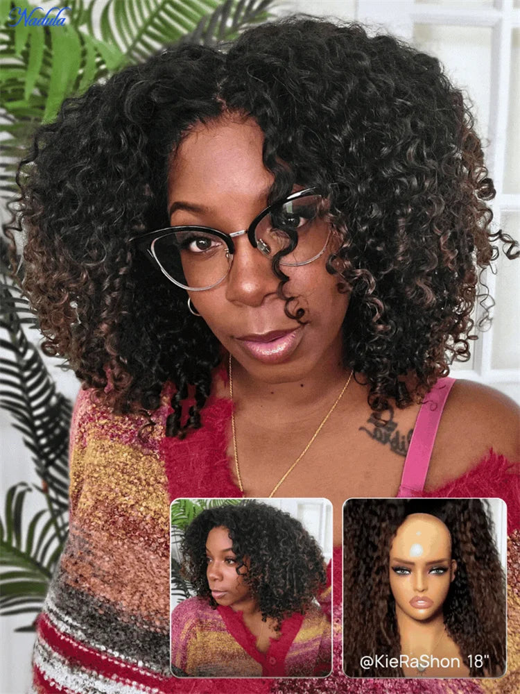 Wig – Glueless Curly Wig – 100% Human Hair – Chestnut Ombre | KIMLUD