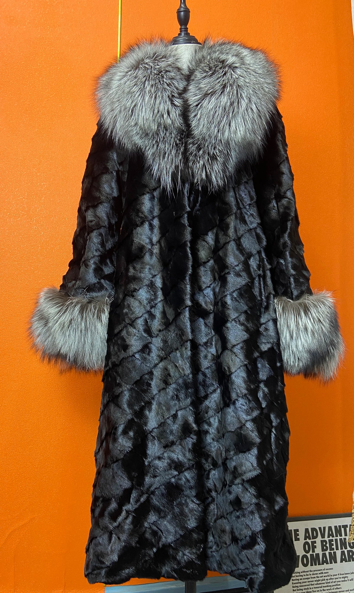 Mink Fur Coat – Real Fox Fur Trim Cuffs – Overcoat | KIMLUD