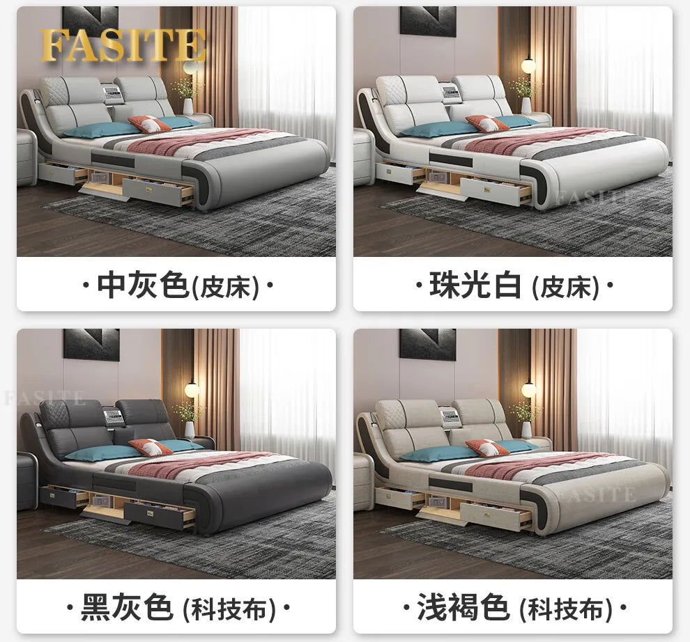 Modern Simple Massage Bed Luxury Water Proof Design Bedframe Double Bed Smart White   Nordic Furniture