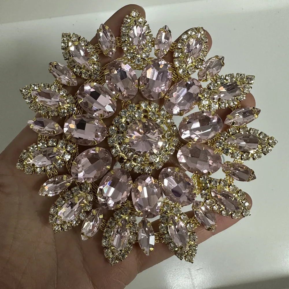 Crystal Rhinestone Appliques Round Cut Wedding Dress Embellishments — Clear | KIMLUD