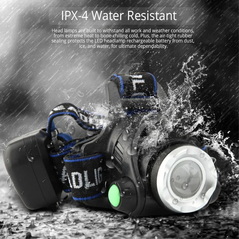 Powerful LED Headlamp Telescopic Zoomable Head Torch Outdoor Waterproof Rechargeable Fishing Camping Portable Headlight - KIMLUD