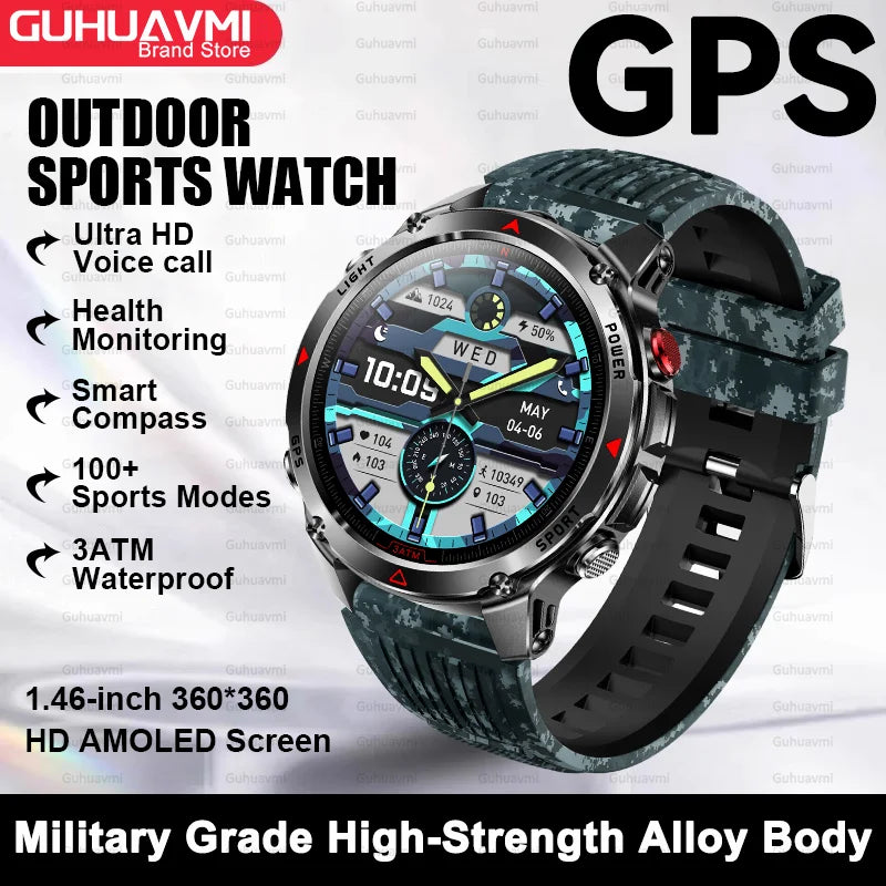 2025 New Outdoor Sport Smart Watch Men HD AMOLED Screen  Six Star GPS Positioning Heart Rate Bluetooth Call IP69/5ATM SmartWatch