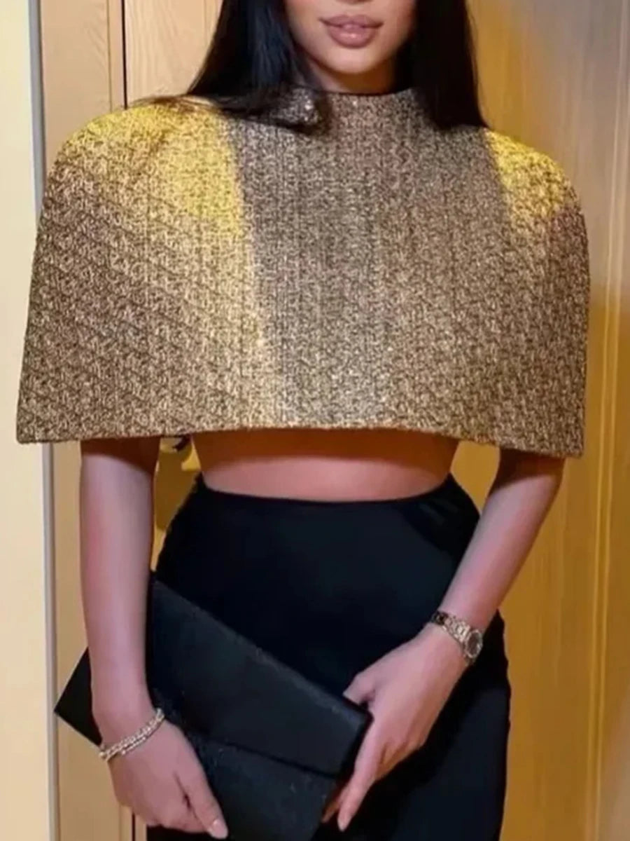Luxurious Elegant Gilded Solid Wrap Top — Gold | KIMLUD