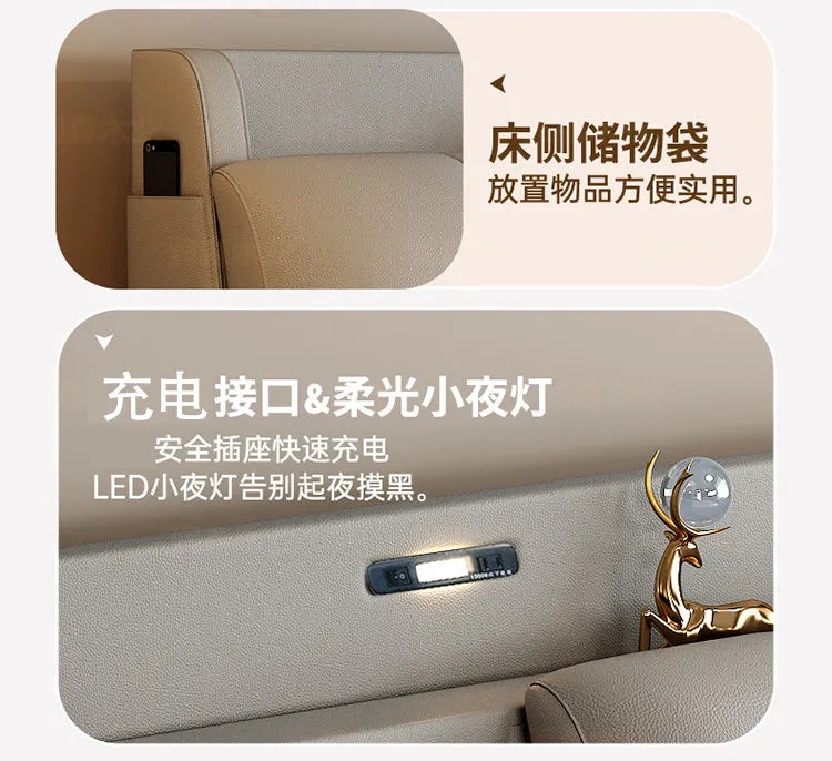 Minimalist Upholstered Bed Frame With Storage — Cream Beige | KIMLUD