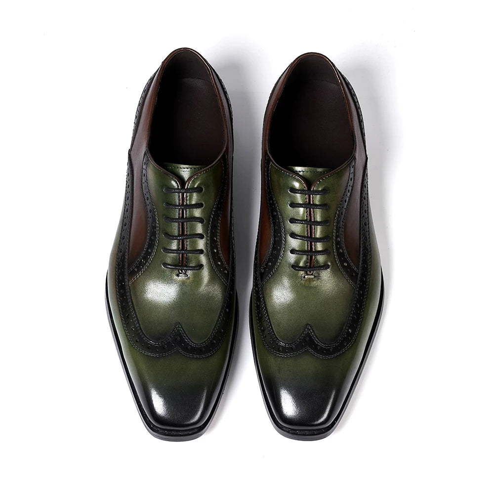 Luxury Italian Men&#39;s Oxfords Genuine Leather Brogue Wingtip Wedding Party Dress Shoes for Men Classic Lace-Up Office Formal Shoe