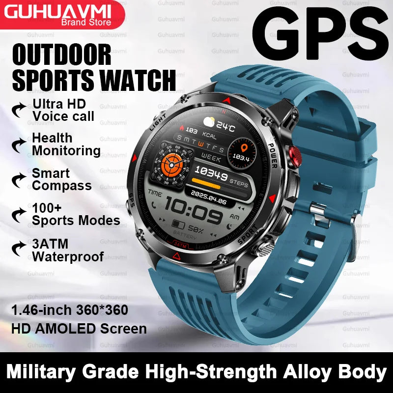 2025 New Outdoor Sport Smart Watch Men HD AMOLED Screen  Six Star GPS Positioning Heart Rate Bluetooth Call IP69/5ATM SmartWatch