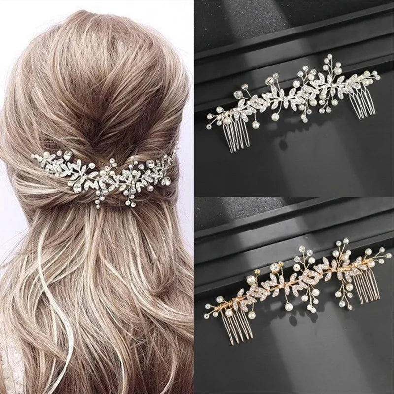 KIMLUD, Trend Hair Comb Bridal Tiaras Rhinestone Pearl Alloy Hairband Hairpin Wedding Hair Ornament Girls Daily Headwear Head Jewelry, KIMLUD Women's Clothes