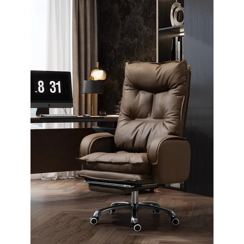 Genuine Leather Executive Chair Reclining Ergonomic Height-Adjustable — Chocolate Brown | KIMLUD