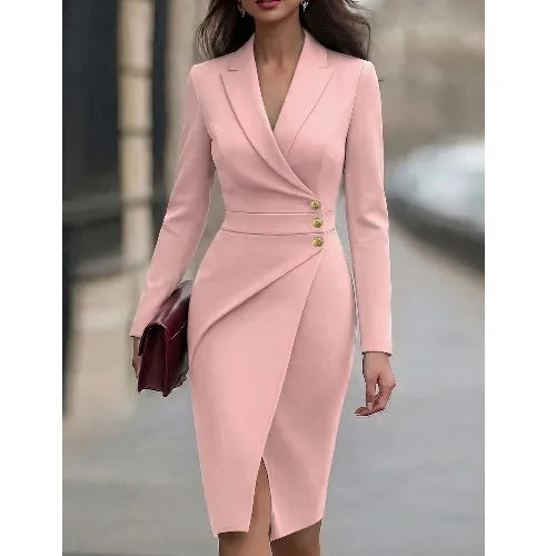 Midi Dress – Waist Cinching – Lanon – Pink | KIMLUD