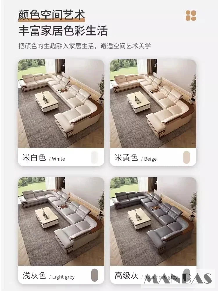 Genuine Italian Leather Sofa Set With Adjustable Headrests — Ivory | KIMLUD