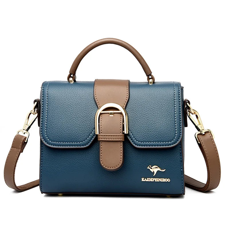 Genuine Cow Leather Shoulder Bag With Subtle Flap And Refined Hardware — Creamy Beige With Taupe Trim | KIMLUD