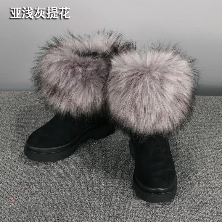 Faux Fur Boots Leg Warmer Cuffs Elastic DIY Accessory — Black | KIMLUD