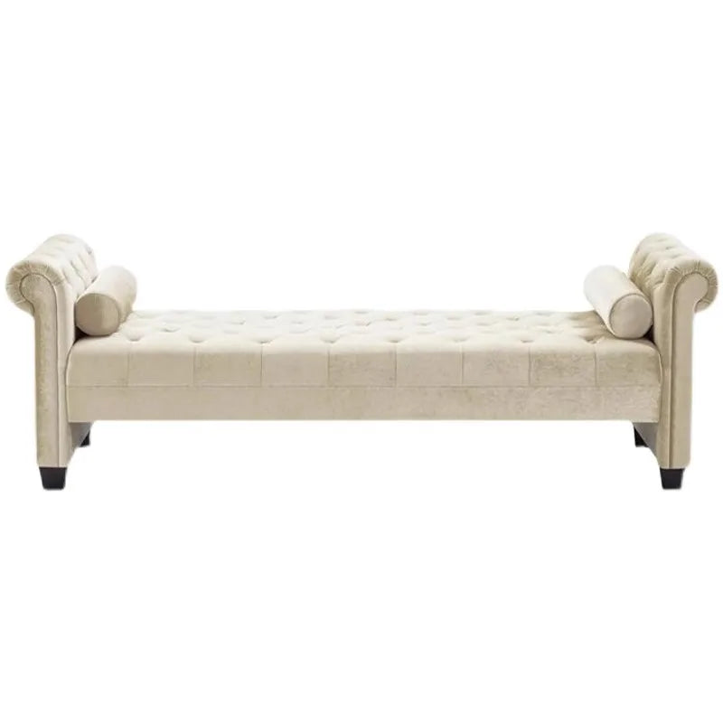 A Cotton Linen Bed End Stool Living Room Leisure Sofa Stool Soft Bag Pull Button Bench Door Door Shoe Stool