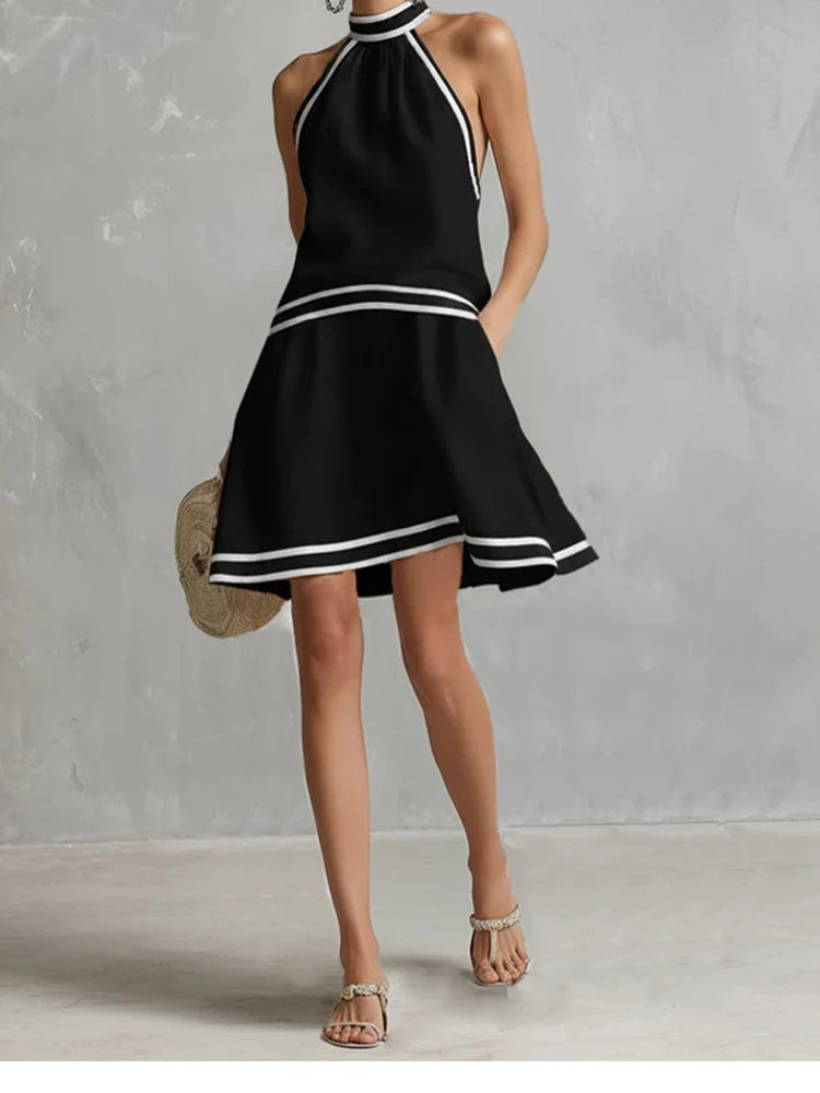 Polyester Off Shoulder A-Line Mini Dress — Black | KIMLUD