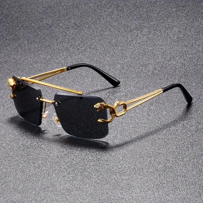 Polycarbonate Sunglasses Rectangle Frame Gold-Tone Hardware — Black | KIMLUD