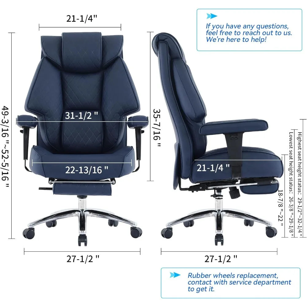 KIMLUD, Ergonomic High-Back PU Leather Executive Chair with Footrest, Suitable for Big and Tall, Supports Up to 400lbs, Lumbar Support f, KIMLUD Womens Clothes