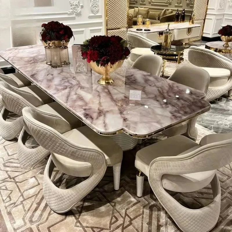 Marble Top Dining Table Set With Eight To Ten Chairs — Ivory | KIMLUD