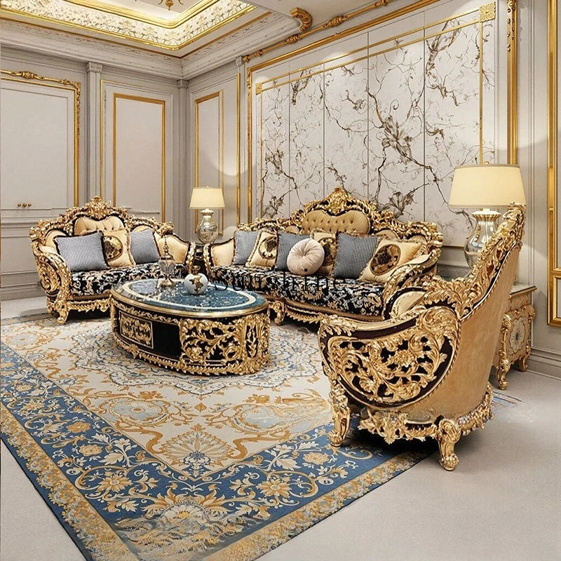 French aristocratic living room furniture European style luxury high-end gold fabric sofa