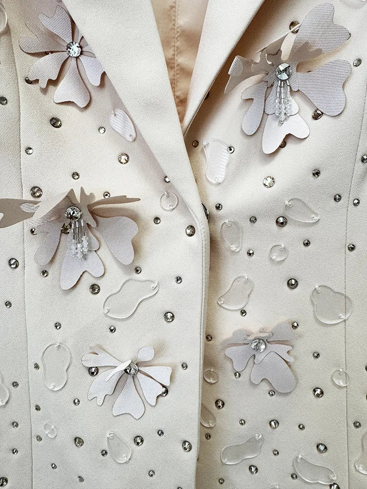 Beaded Flower Two-Piece Suit Set – Laminated Fabric – Slim | KIMLUD