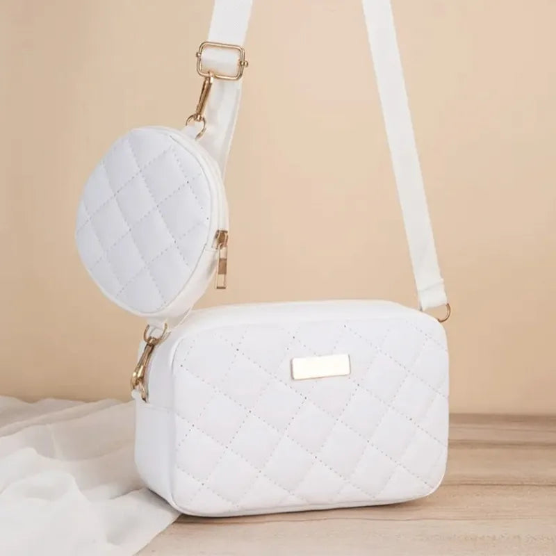 Quilted Two-Piece Crossbody Bag Set With Detachable Mini Purse — Black | KIMLUD