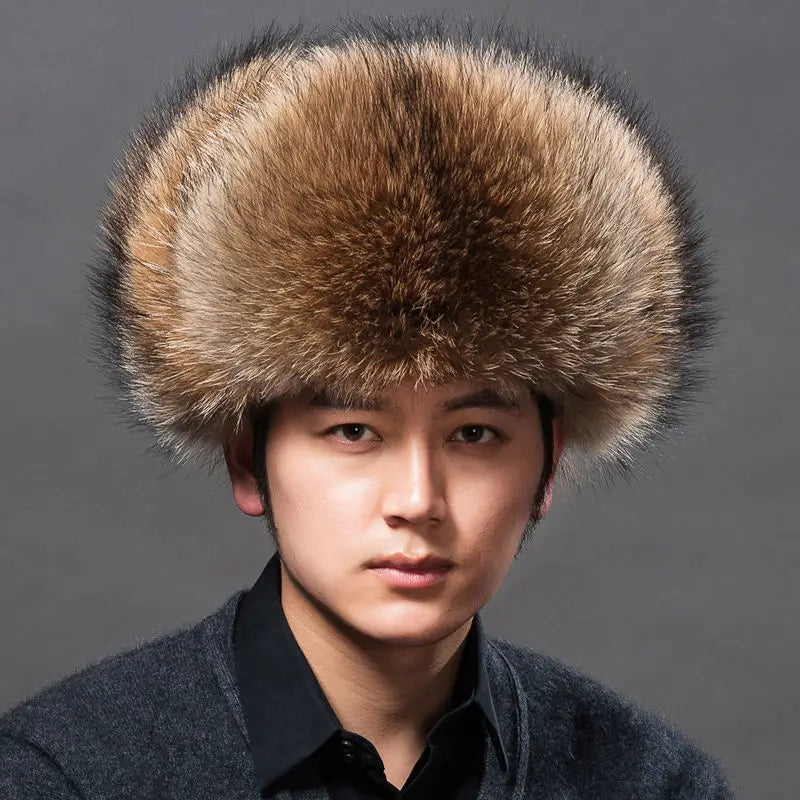 Winter Men Hats Fox Fur Elegant Warm Fine Texture Soft Not Wool Outdoor Working Caps Windproof Thick Europe Earflap Hat Black