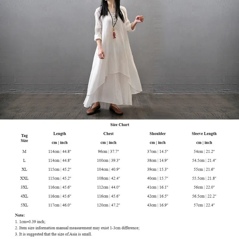 Linen-Blend Maxi Dress Relaxed Long-Sleeve Swing — Ivory | KIMLUD