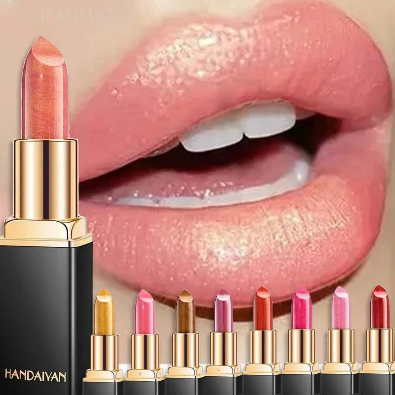Black Tube Gold Shiny Lipstick Waterproof Long Lasting Moisturizing Glitter Pearlescent Nude Pink Shimmer Lipstick Luxury Makeup