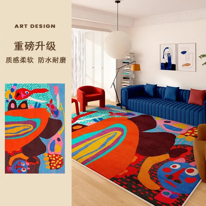 Polyester Rug Abstract Art Irregular Edges Rectangular Wilton Weave Hand Washable — Multicolor | KIMLUD