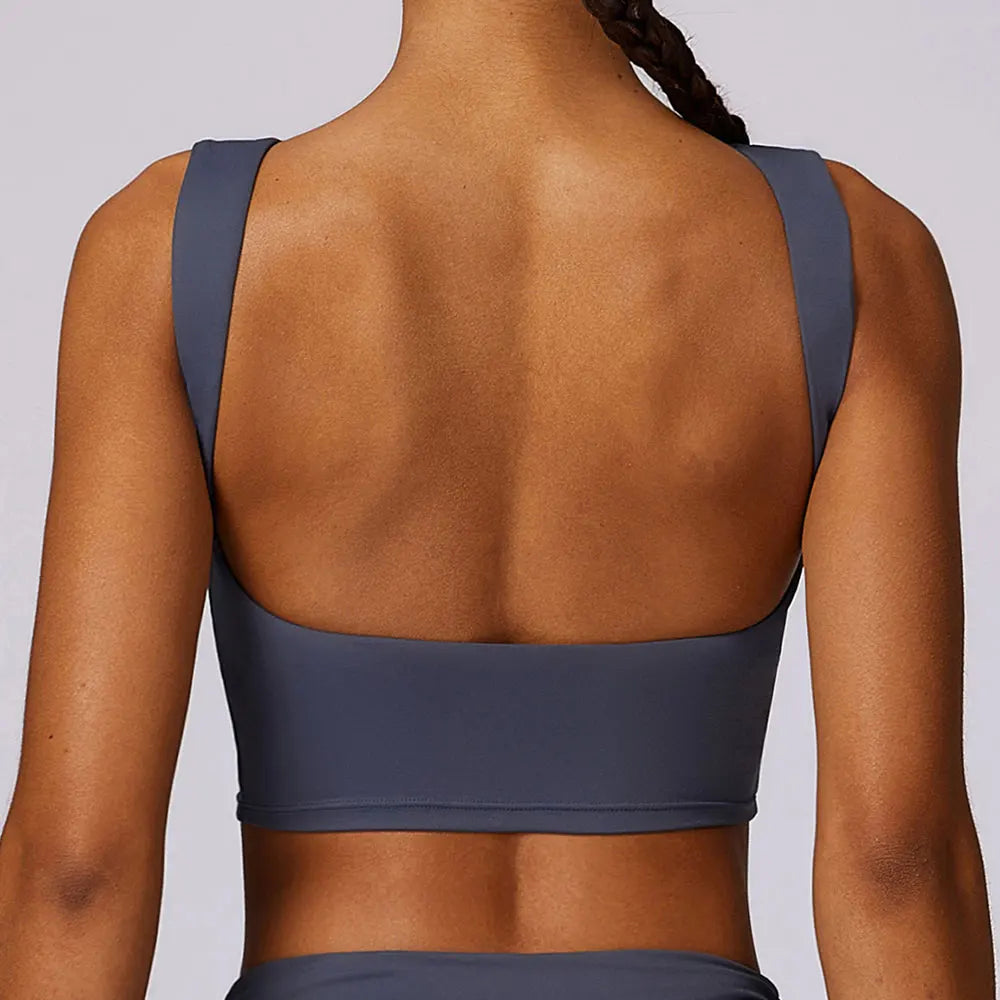 Nylon-Spandex Sports Bra Backless Push Up — Slate Blue | KIMLUD