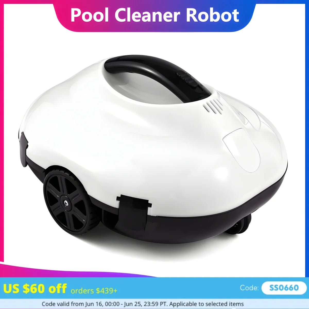 Robotic Pool Vacuum, Cordless Pool Cleaner with 120 Mins Runtime, Auto-Parking, 2.5h Fast Charging, Ideal for Above Ground Pool