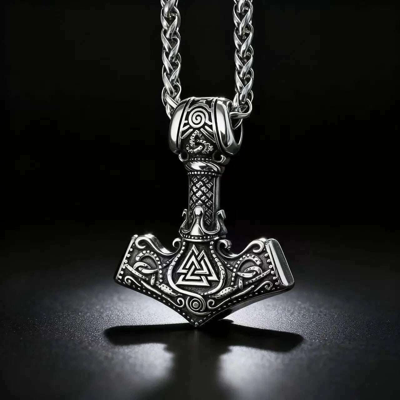 KIMLUD, HNSP 316L Stainless Steel Mjolnir Thor Hammer Viking Norse Rune Pendant Necklace For Men Vintage Jewelry Accessories Ideal Gift, KIMLUD Womens Clothes