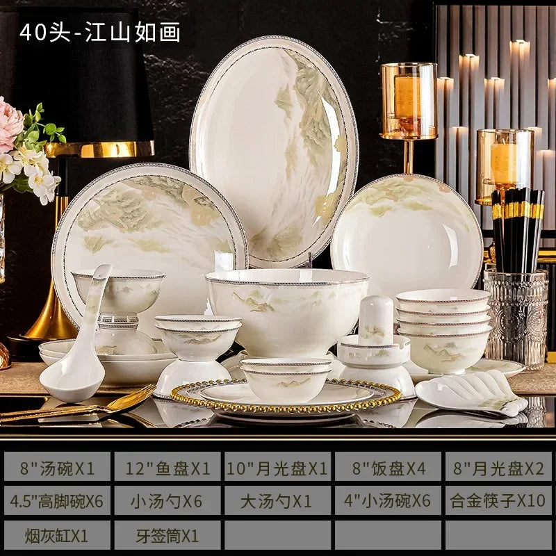 Bone China Dinnerware Set Jingdezhen Bowls And Plates — Ivory | KIMLUD