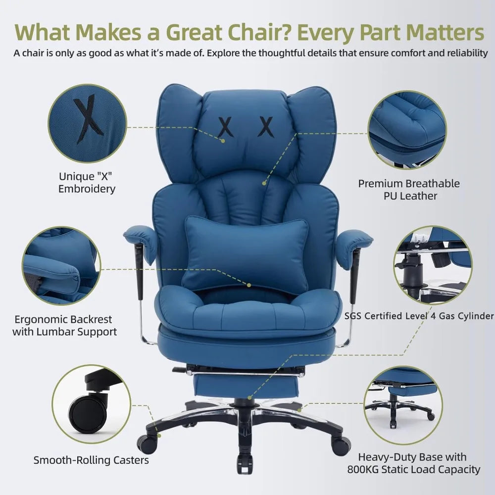 High-Back Big And Tall Office Chair With Footrest — Deep Blue | KIMLUD