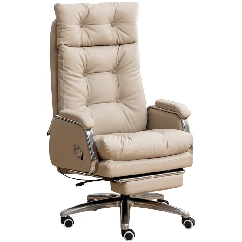 Cowhide Throne Chair Swivel Luxury Lounge Ergonomic Premium Comfort — Taupe | KIMLUD