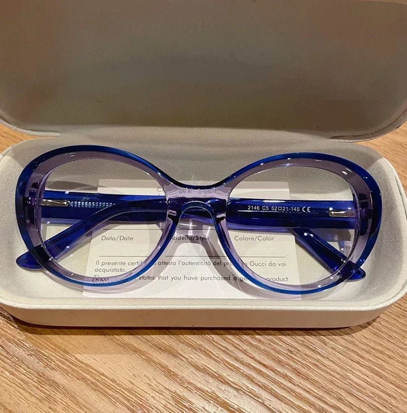CLLOIO New Fashion Oval Transparent Frame For Women Anti Blue Light Reading Glasses Myopia Customizable Prescription Eyeglasses