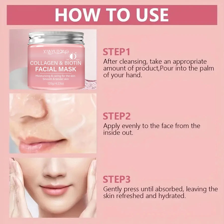 Collagen Peel Mask, Biotin Collagen Wrap Mask Day and Night, Deep Hydration, Night Care Mask Cream.