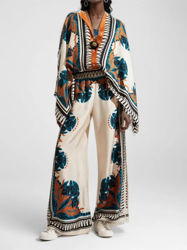 Two Piece Set – Irregular Geometric Print – Wide Leg – | KIMLUD