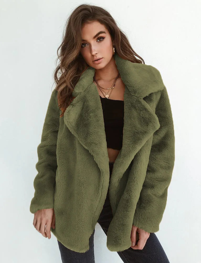 Fashionable autumn and winter WISH jacket sexy plush lapel slim jacket