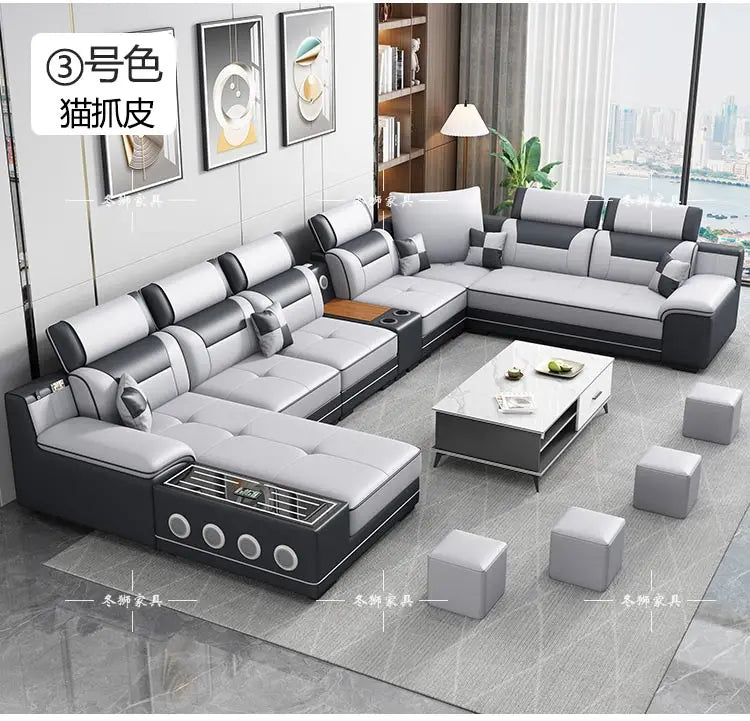 Fabric Sofa Modern Minimalist U-Shape — Gray | KIMLUD