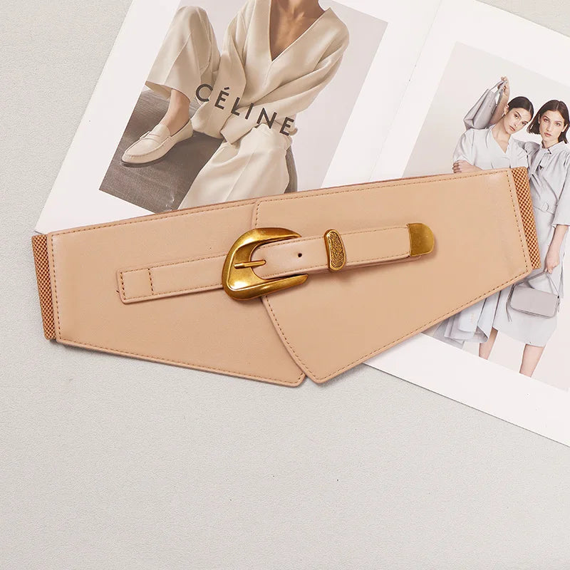 Green Camel Khaki Pu Leater Elastic Waistbands for Women Irregular Wide Corset Dress Shirt Decoration Elegant Pu Waist Belts