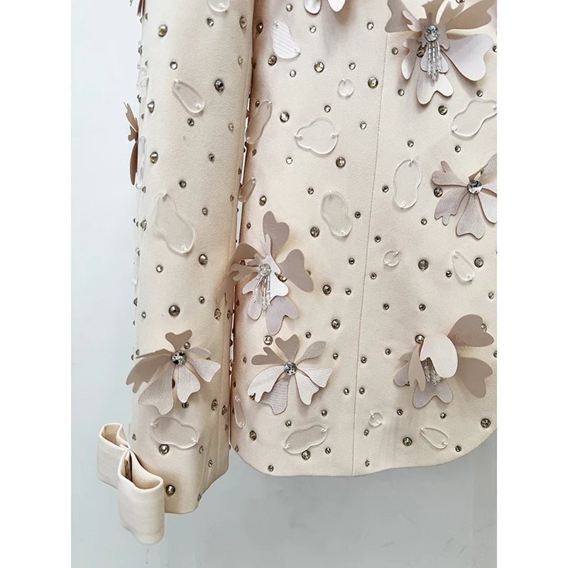 Beaded Flower Two-Piece Suit Set – Laminated Fabric – Slim | KIMLUD