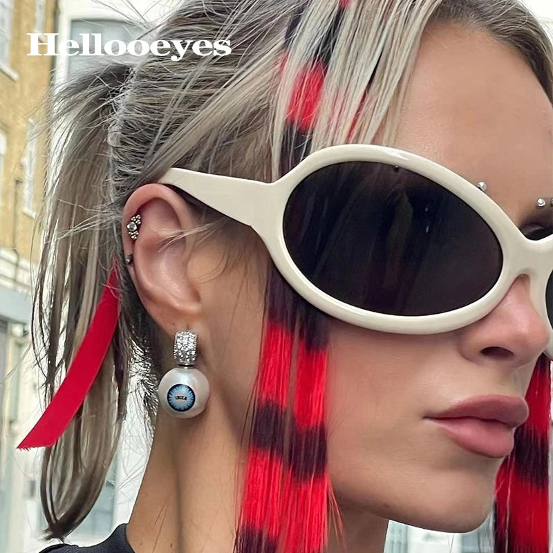 Oversized Punk Oval Sunglasses UV400 — Black | KIMLUD
