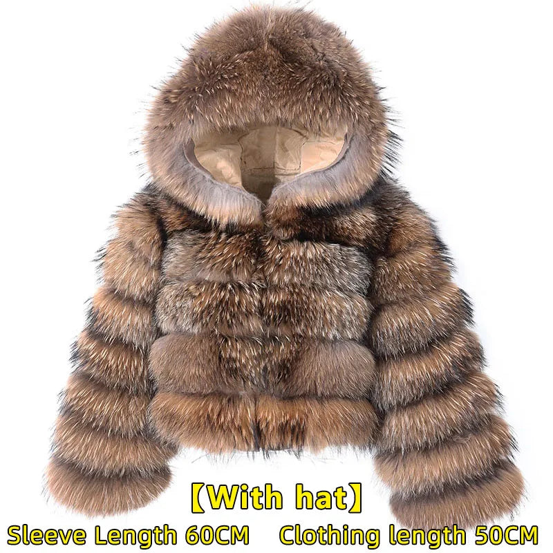 KIMLUD, 2024 maomaokong Super Hot Winter Women Luxury Thick Real Raccoon Fur Coat Natural Fox Fur Jacket Plus Size Jackets Female Vest, Hat sleeve 60cm-2 / M, KIMLUD APPAREL - Womens Clothes