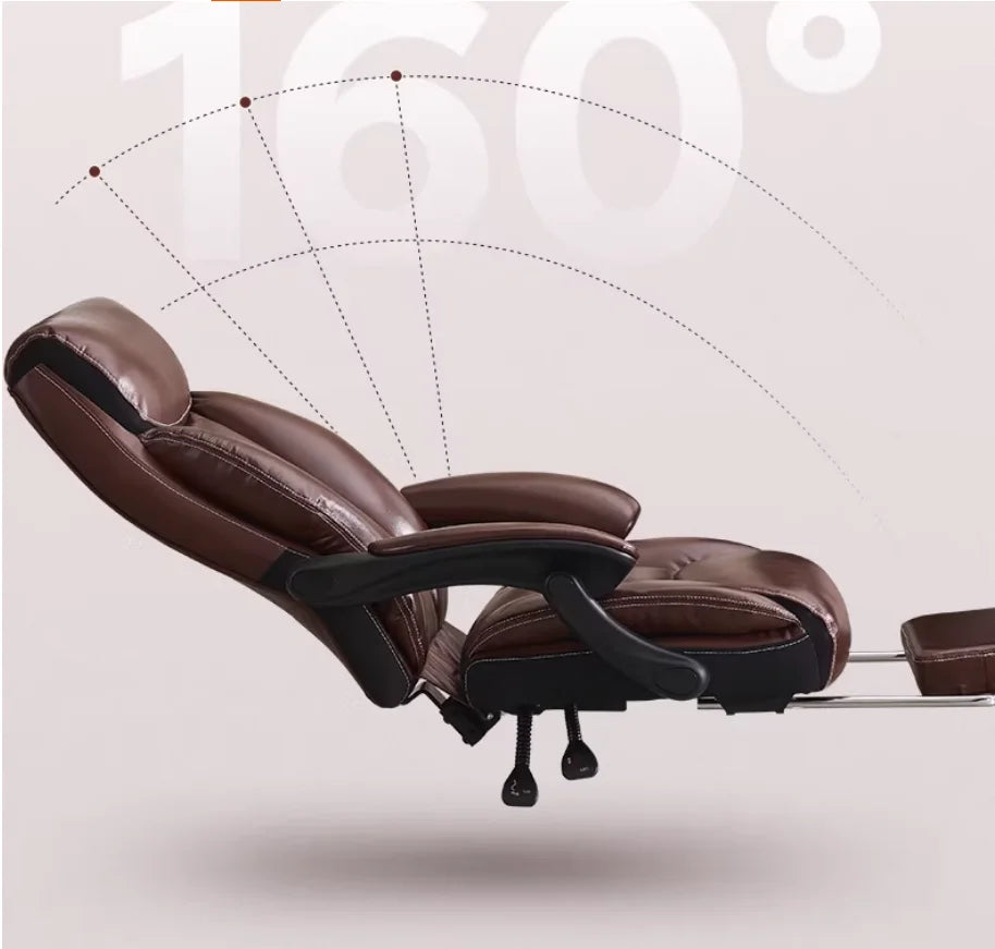 Leather Boss Chair Executive Swivel Office Chair With Height Adjustable Metal Frame — Black | KIMLUD