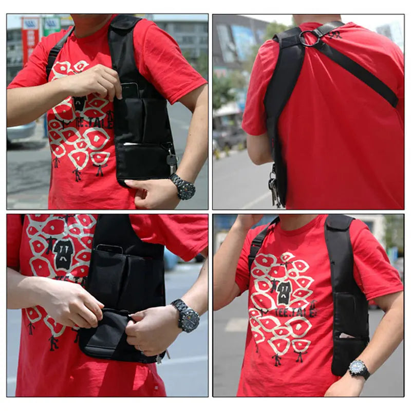 Polyester Anti-Theft Shoulder Bag Double-Bag Design — Black | KIMLUD