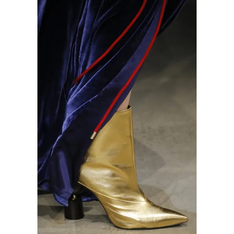 Sheepskin Pointed Toe Ankle Boots — Purple | KIMLUD