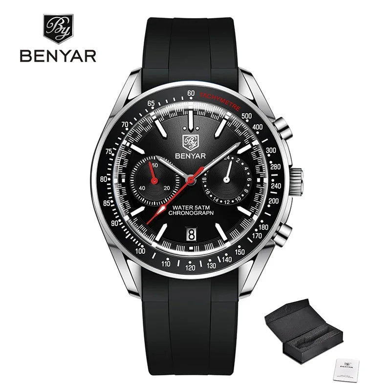 BENYAR Mens Watches Top Luxury Moon Watch For Men Quartz Chronograph Waterproof Military Sports Luminous Clock Reloj Hombre