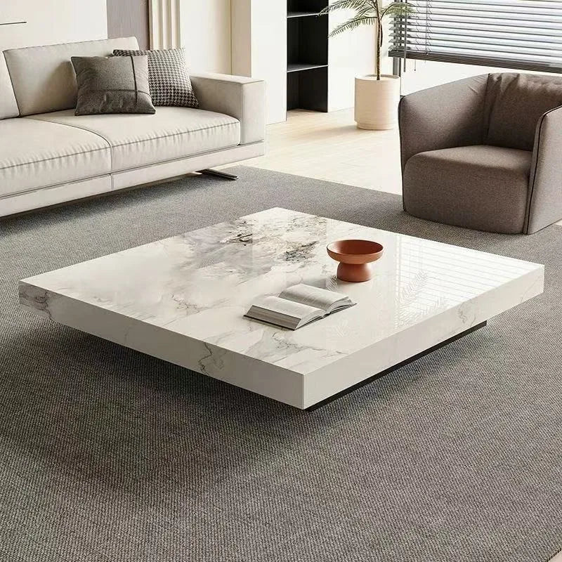 Marble-Top Side Table Minimalist Nordic With Subtle Veining — Onyx-Black | KIMLUD