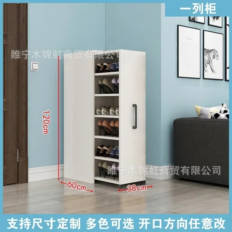 Sliding dustproof shoe cabinet, large capacity wheeled side pull shoe rack storage drawer type seam storage cabinet at home entr