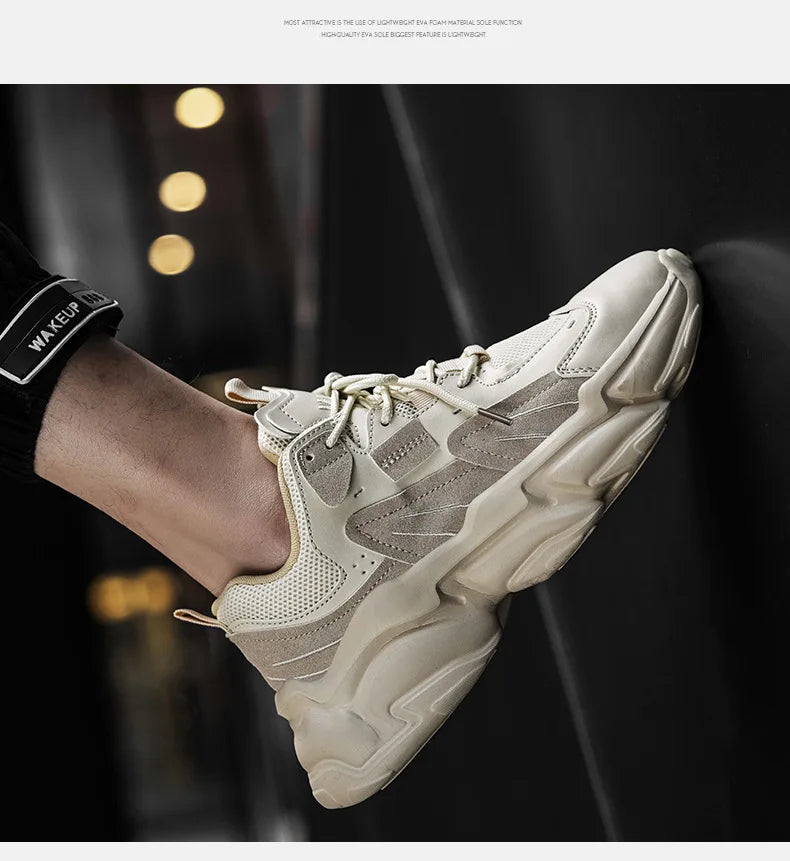 Leather Luxury Sneakers Premium Designer Style Breathable Casual Shoes — Beige | KIMLUD